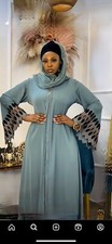 Women  Abaya Jalabiya Arab Long Dress With Kuxury Embroidery UK size 14-16, Aqua