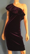 Calvin Klein Womans Dress Aubergine Size 14 Off One Shoulder Cold Ruffle