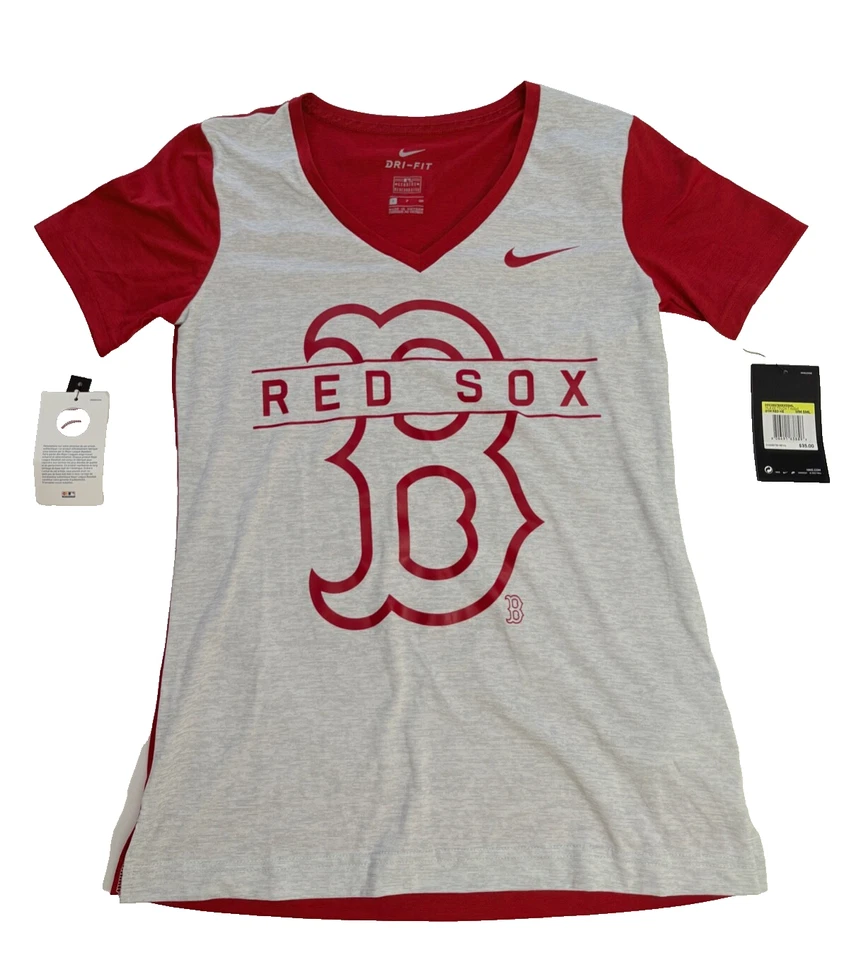 BOSTON RED SOX NIKE DRI-FIT  V-NECK T-SHIRT WOMEN'S SIZE SMALL SLIM FIT RED/GREY - Image 2 of 4