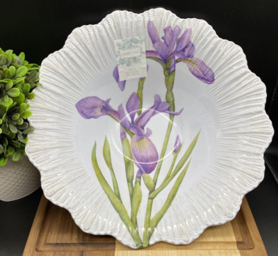 SHABBY CHIC MELAMINE 13'' Large Serving Bowl Scallop Edge Purple Iris NEW
