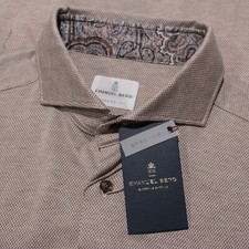 Emanuel Berg NWT Marseille Casual Button Down Shirt Size 41 16 M/L Brown Pique