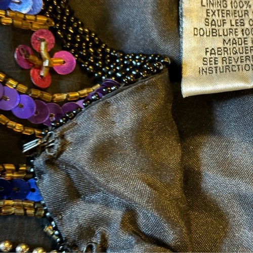 Papell Boutique Evening Beaded Sequin Jacket 100% Silk Green Purple Sz 12 - Picture 9 of 12