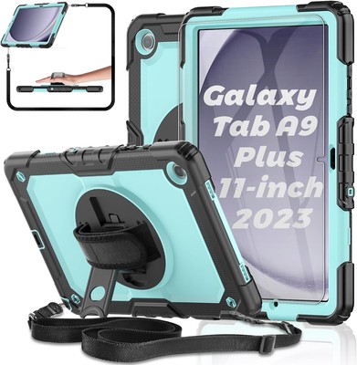 For Samsung Tab A9 Plus 5G Case W/360 Rotating Kickstand & Shoulder & Hand Strap
