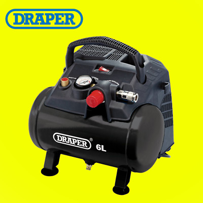 DRAPER 6 Liter ölfreier kleiner kompakter tragbarer Luftleitungskompressor 1,5 PS 02115