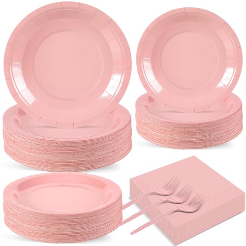 Naozinebi 200PCS Pink Birthday Plates and Napkins Party Supplies Disposable L