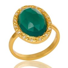 Natural Green Onyx Exclusive Ring 18K Gold Plated 925 Sterling Silver Jewelry