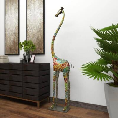 #ad 6 Ft Tall Colorful Standing Giraffe Sculpture Whimsical Metal Iron Decor Statue $175.38