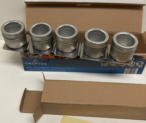 6 PC Magnetic Storage Rack Stainless + 5 Jars w/See-Into Tops + Labels, Crofton