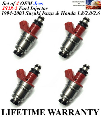  Set of 4 OEM Jecs Fuel Injectors for 1994 Isuzu Rodeo 2.6L