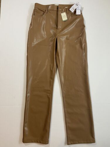 Abercrombie Fitch Vegan Leather 90s Straight Ultra High Rise Pant Brown Sz 28/6 - Picture 1 of 11