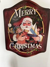 Vintage “Merry Christmas Santa" Wooden Art Wall Sign By Janet Stever Hearthstone