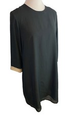 SAKS Black Long Sleeve Dress-lined Crepe Chiffon-beaded Cuffs Sz M