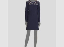 $185 Ralph Lauren Women's Blue Long Bell Sleeve Lace Sheath Dress Size 10