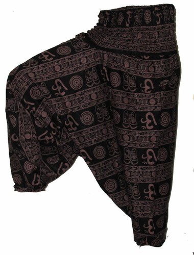 Pantalone harem indiano fatto a mano cotone marrone stampa om - Foto 2 di 2