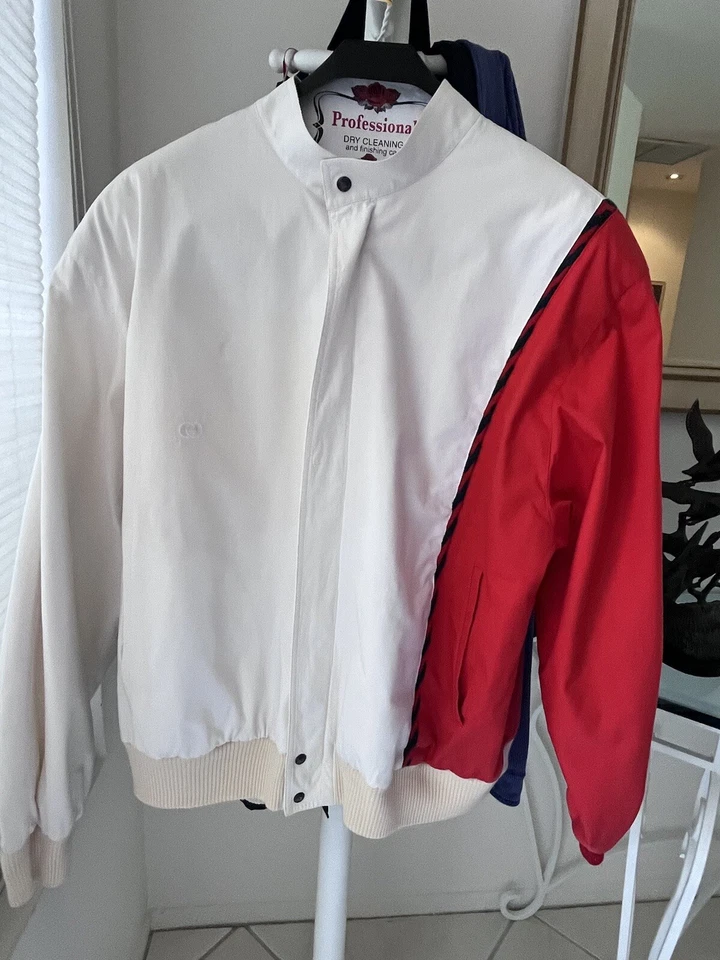 Chaqueta Bomber Vintage Gucci Para Hombre Blanco/Rojo Cremallera 100% Algodón Talla 52 Hecha en Italia Foto 2 de 4
