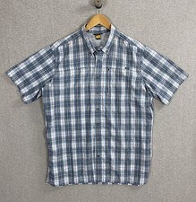 Eddie Bauer Travex Short Sleeve Button Up Shirt Mens LT LARGE TALL Hiking Blue