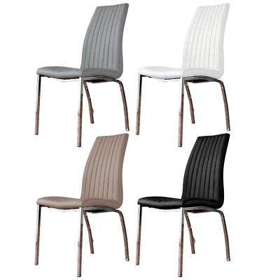 ISCO x2 Faux Leather Deep Foam Padded Dining Chairs Chrome Silver Metal Legs - Image 1 of 4