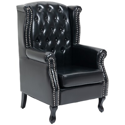 High Back Black Velvet Tufted Accent Chair Wingback Armchair