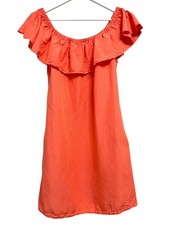 Tommy Bahama Dress Womens Small Orange Off Shoulder Ruffle Linen Blend Sundress