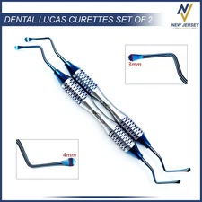 Dental Lucas Curettes Set of 2 Surgical Bone Curettes Serrated Blue Coated Tips