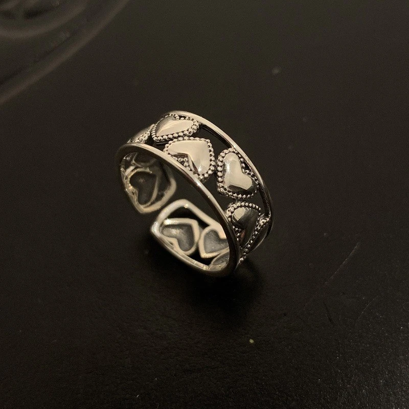 Anel aberto feminino coração desalinhado novo anel ajustável joia da moda presente - Imagem 2 de 4