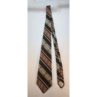 Vintage Andhurst Mens Brown Rust Paisley Striped Polyester Necktie 70s Retro