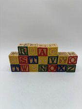 Vintage Wooden Toy Stacking Building Blocks Alphabet, Letters, Pictures 18 Pc