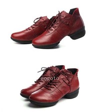 Women's Leather Soft Sole Modern Jazz Dance Round Hole Hollow Lace Up Shoes New