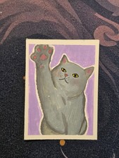 ACEO Original Acrylic Painting cute playful Cat Illustration By AliArtThings 