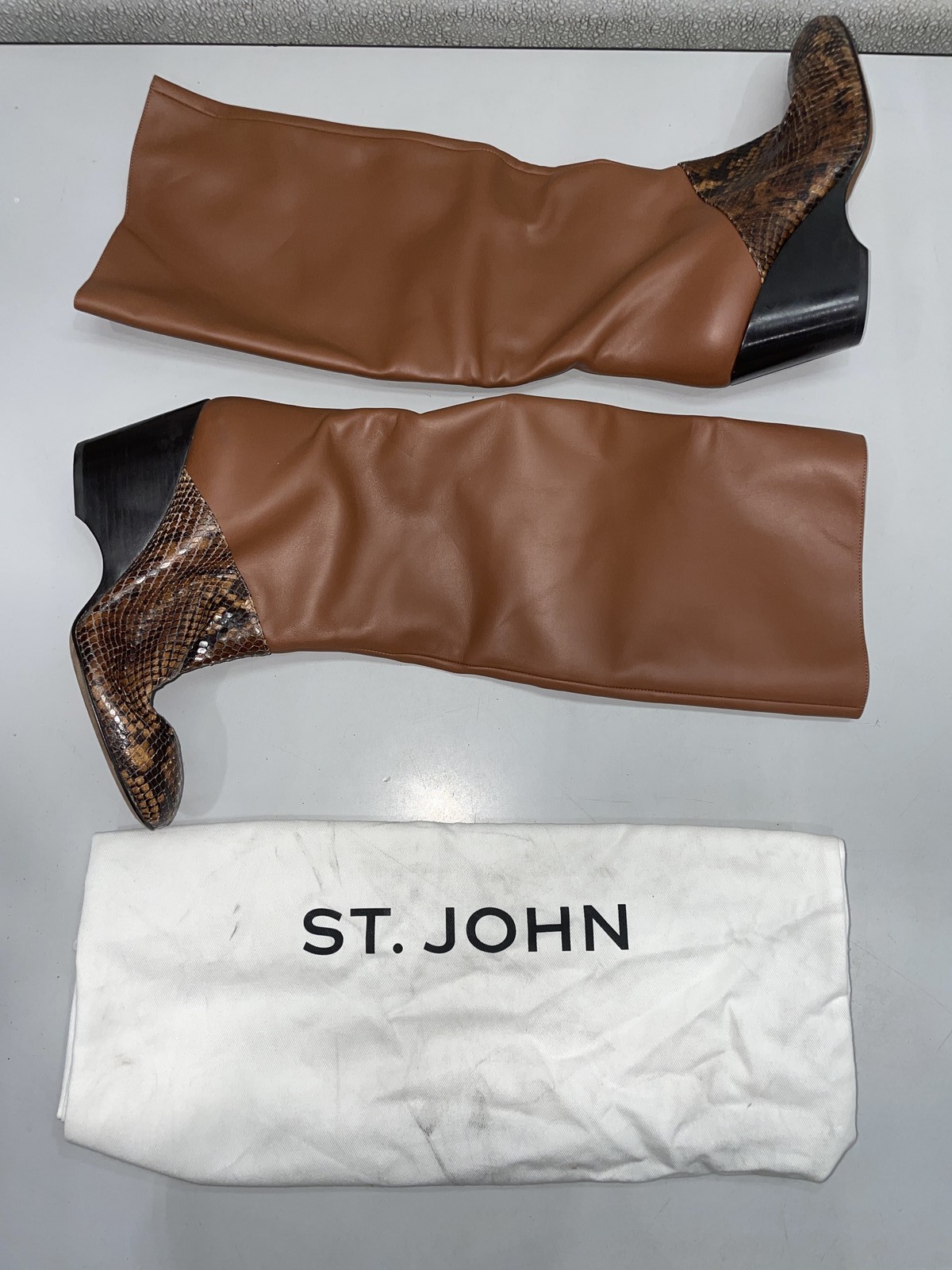 St John Leather And Snake Boot In Cognac Women's US 9