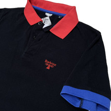 Barbour Beacon Polo Shirt Mens Medium Black Short Sleeve Cotton Logo Preppy