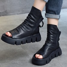 Gladiators Ankle Boots Women Genuine Leather Sandals Flat Platform Riding Boots