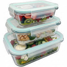 Glass Food Storage Container Set, Glass Meal Prep Boxes, 6 Pieces (3 Containers