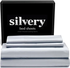 Silvery Silver Infused Cooling Bed Sheets Set Queen Gray Self Cleaning Temp