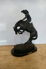 Frederic Remington 'Rattlesnake' Bronze Western Cowboy Sculpture Marble Base