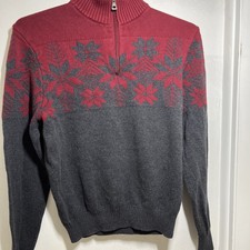 Weatherproof Sweater Red Gray 1/4 Zip Nordic Winter Geometric Men  s Large