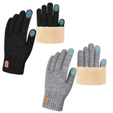 2 Paires Gants Hiver Homme Femme, Gants Tactiles Chauds Tricotés Thermiques A...