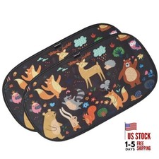 Window Shade- 2 Pack -XL-25" x 16"-Colorful Cartoon Animal Designs, Cling Car