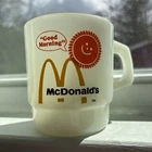 Vintage White Milk Glass Fire King McDonald's “Good Morning” Coffee Cup Mug
