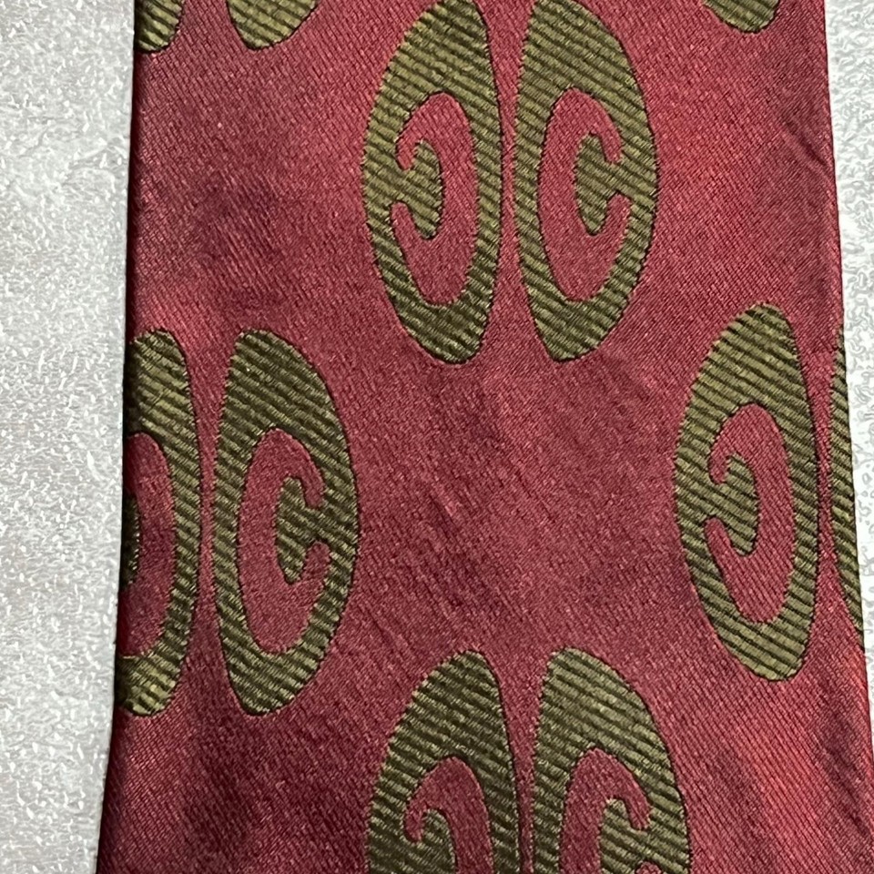 GIORGIO ARMANI Abstract Swirl Print 100% Silk Tie Wine Red Khaki Mens ...