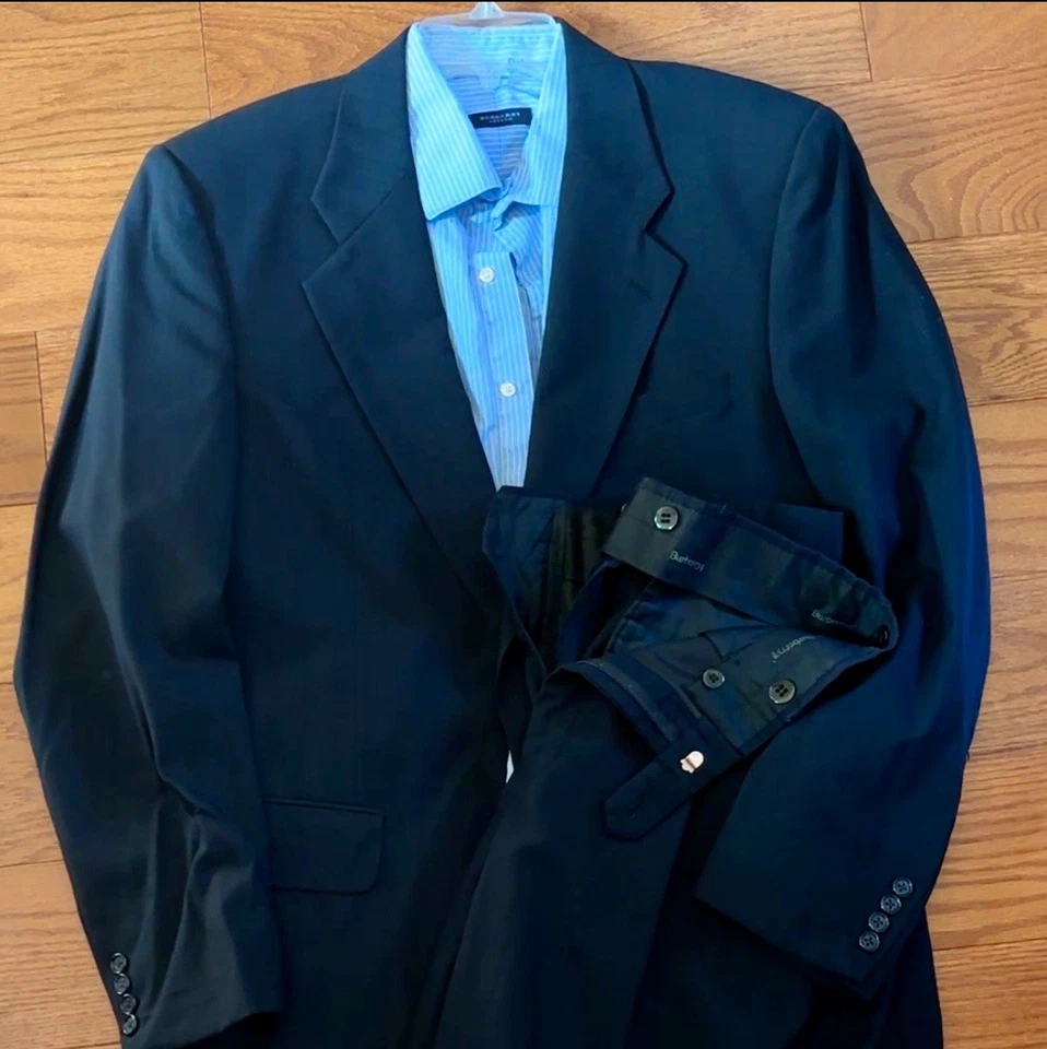 Винтажный мужчин Burberry темно-синий в тонкую полоску костюм Blazer куртка рубашка брюки 100% чистой шерсти - Изображение 2 из 4