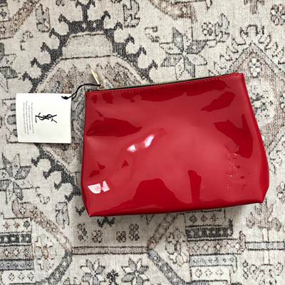 Yves Saint Laurent Red Patent Zipper Makeup Bag Cosmetic Pouch