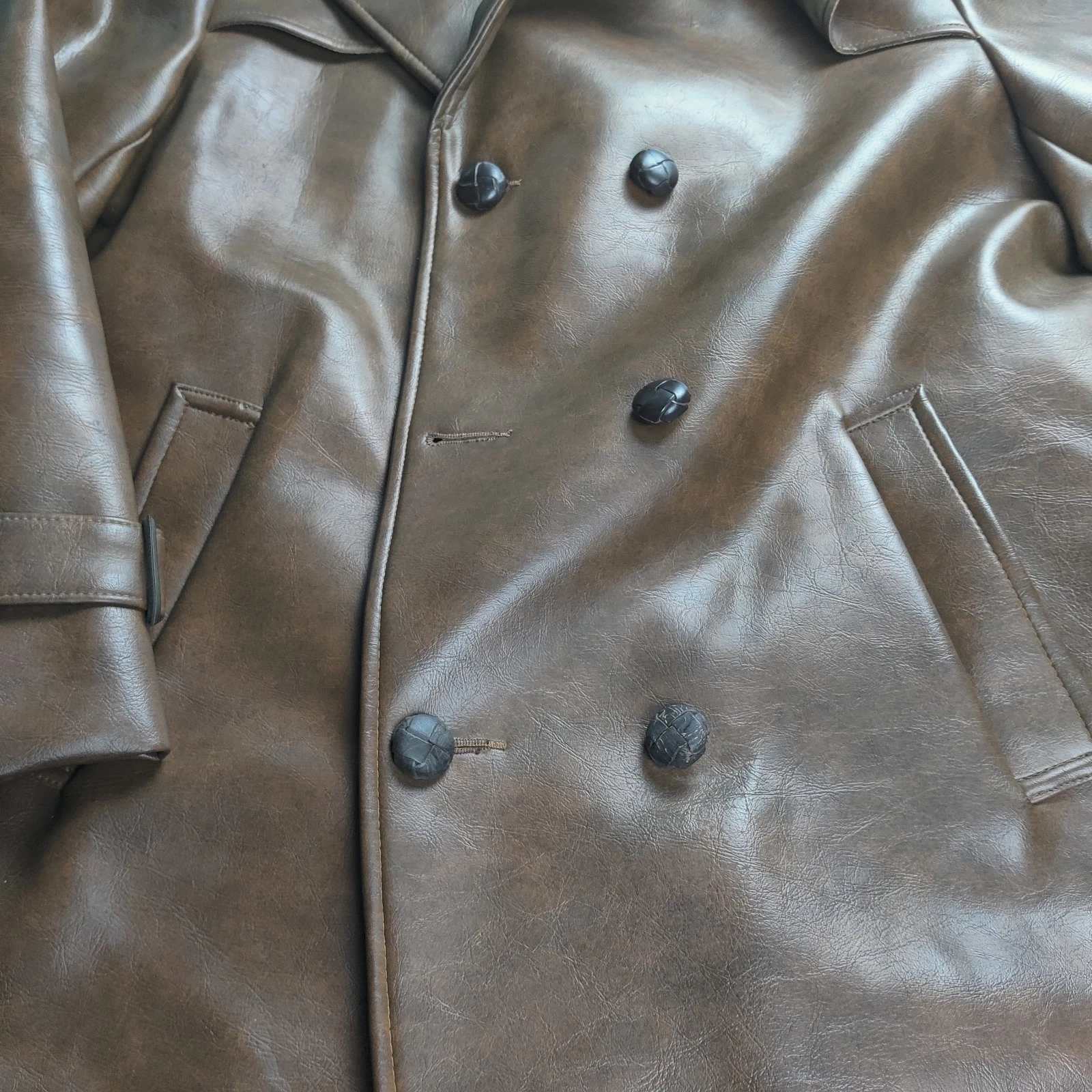 Vintage Le Sauvage Faux Leather Jacket  Men 40 Brown Disco Mob 70s Barnstormer image 4