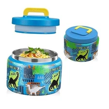 8 Oz Thermo Food Jar for Hot & Cold Food for Kids, Insulated BLUE-Dinosaur