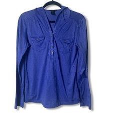 Marmot Women's Laura Hooded Henley Pullover Royal Blue Nylon Stretch Top Sz. M