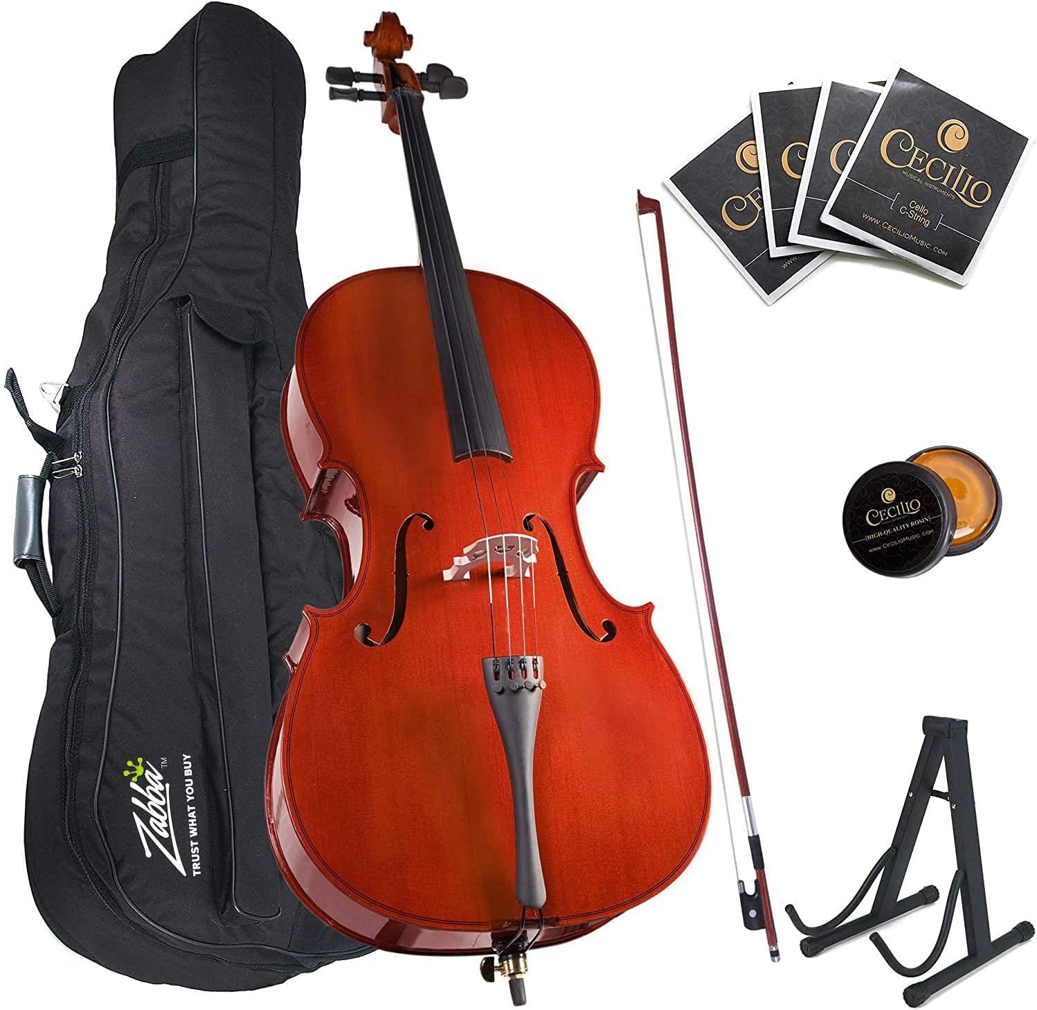 Cecilio CCO-100 Student Cello w/ Soft Case, Stand, Bow, Rosin, Bridge, Size 1/2