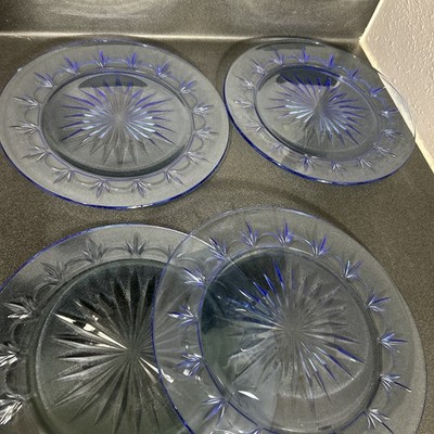 Avon Fostoria Classic American Blue Glass Dinner Plates  10'' SET OF 6