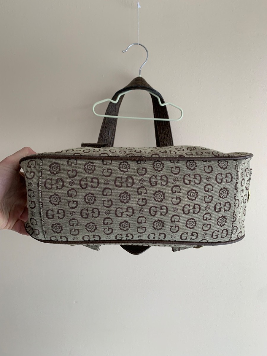 Vintage Guess Monogram Beige Faux Python Leather Denim Y2K Purse