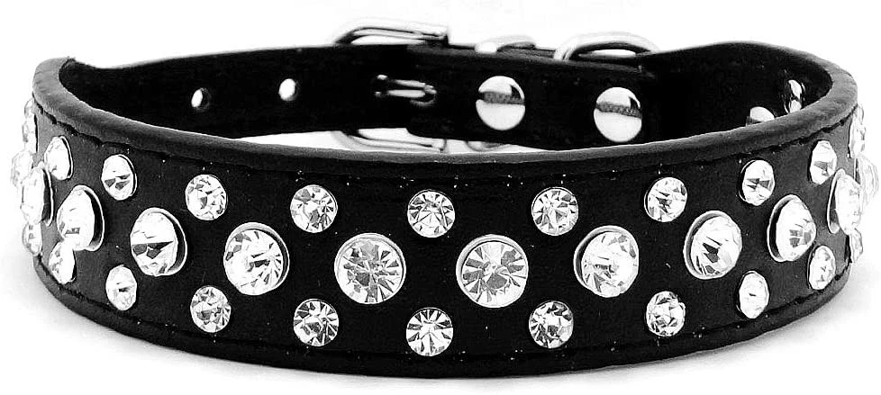 XL Black Studded Rhinestone Dog Collar Adjustable Width Bling Fashion Accessory