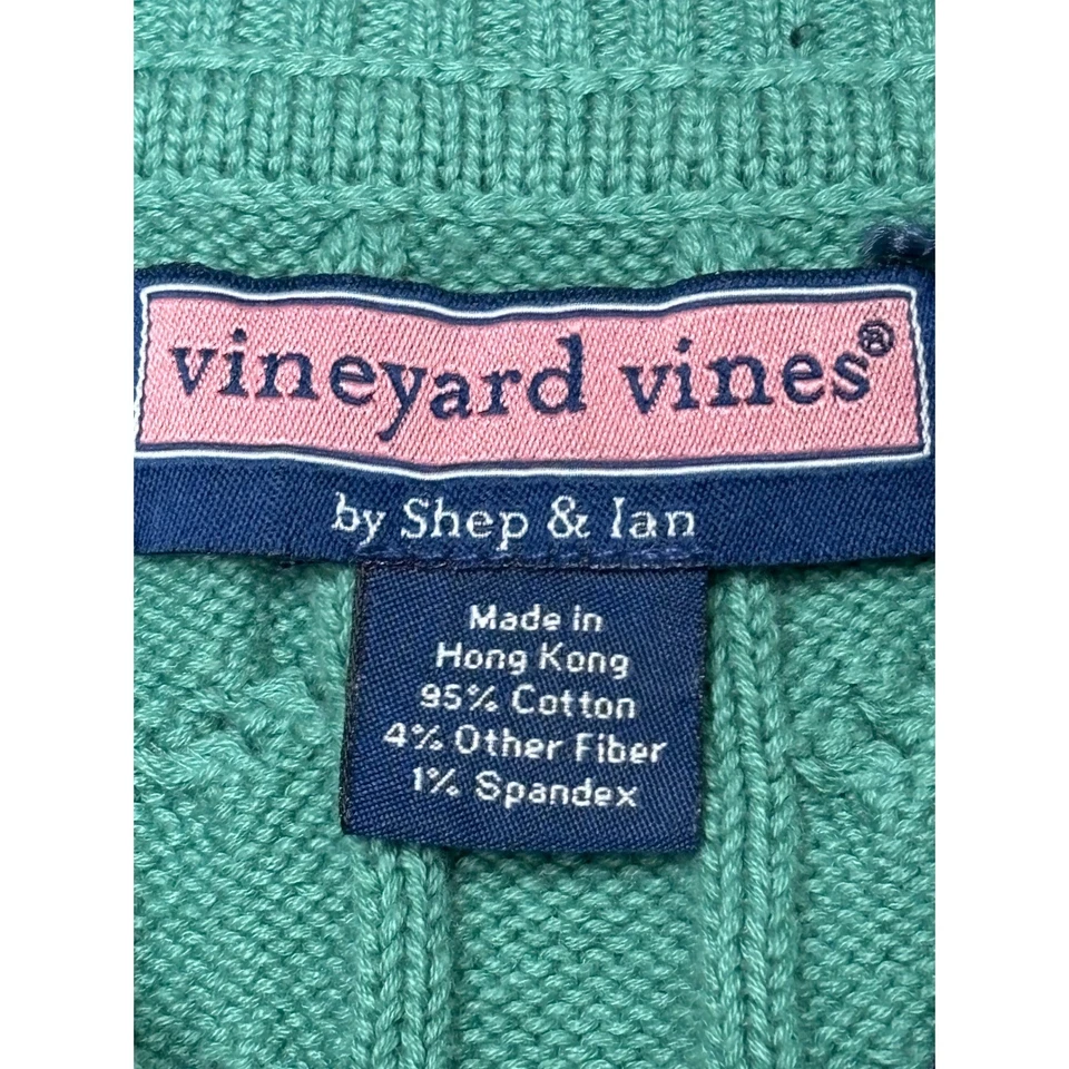 Vineyard Vines Mens Quarter Zip Cable Knit Sweater Green Cotton Blend Size L - Image 3 of 4